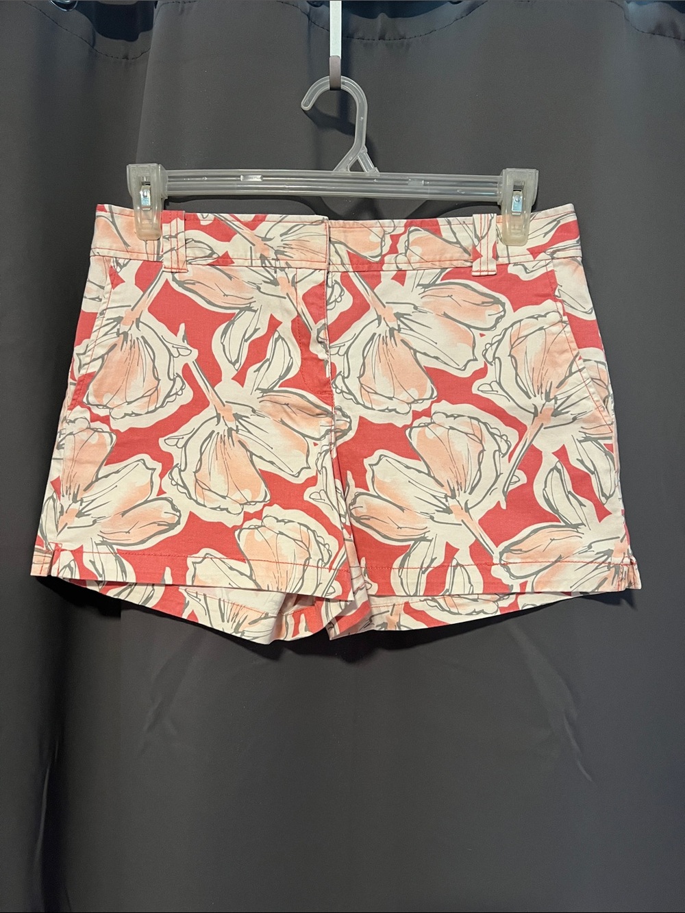 New York & Company Coral Floral Print Bermuda Shorts